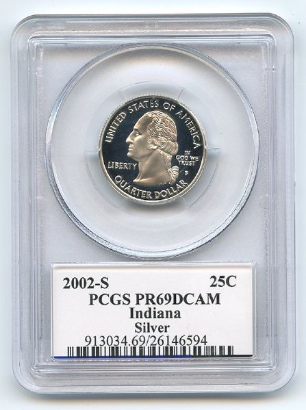 2002 S 25C Silver Indiana Quarter PCGS PR69DCAM