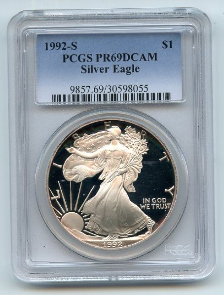1992 S $1 Proof American Silver Eagle 1oz PCGS PR69DCAM