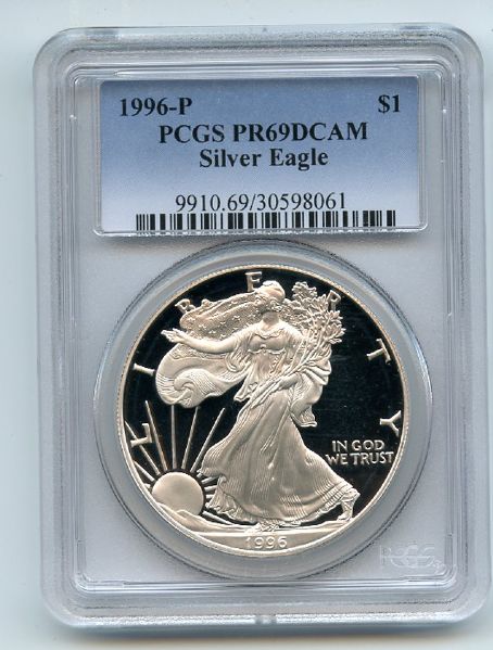 1996 P $1 Proof American Silver Eagle 1oz PCGS PR69DCAM