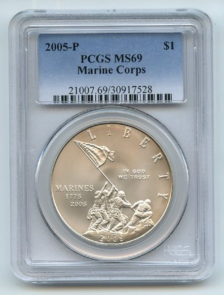 2005 P $1 Marine Corps Silver Commemorative Dollar PCGS MS69