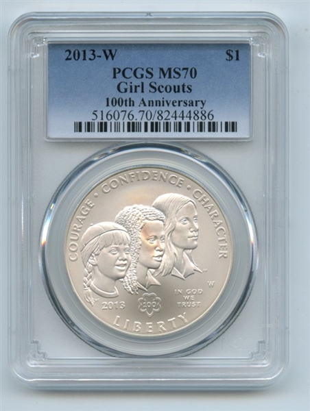 2013 W $1 Girl Scouts Silver Commemorative Dollar PCGS MS70