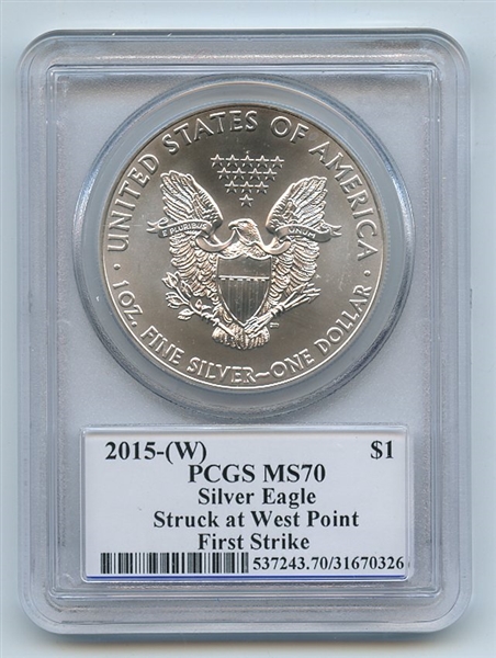 2015 (W) $1 American Silver Eagle PCGS MS70 First Strike Miles Standish