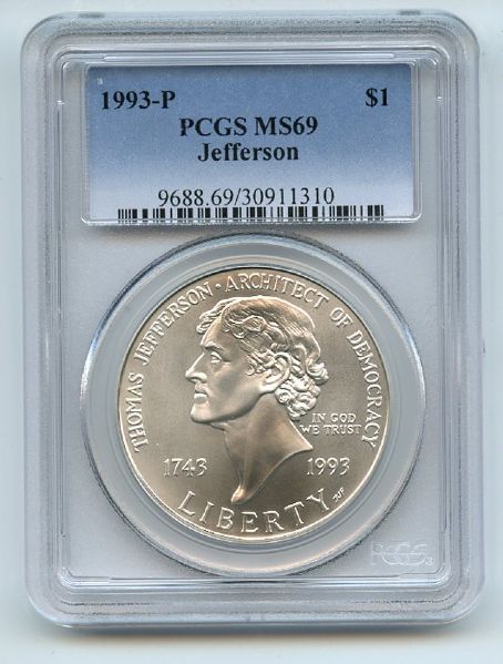1993 P $1 Jefferson Silver Commemorative Dollar PCGS MS69