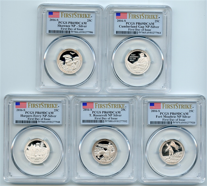 2016 S Silver National Parks Quarter Set PCGS PR69DCAM First Day of Issue