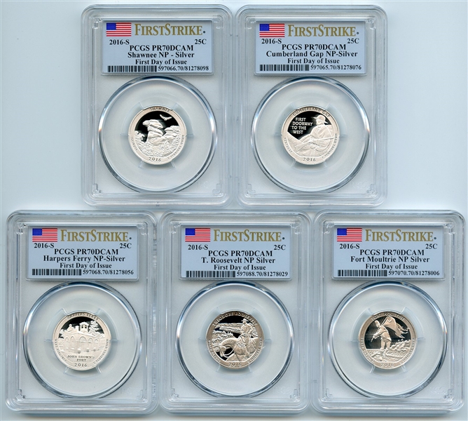 2016 S Silver National Parks Quarter Set PCGS PR70DCAM First Day of Issue