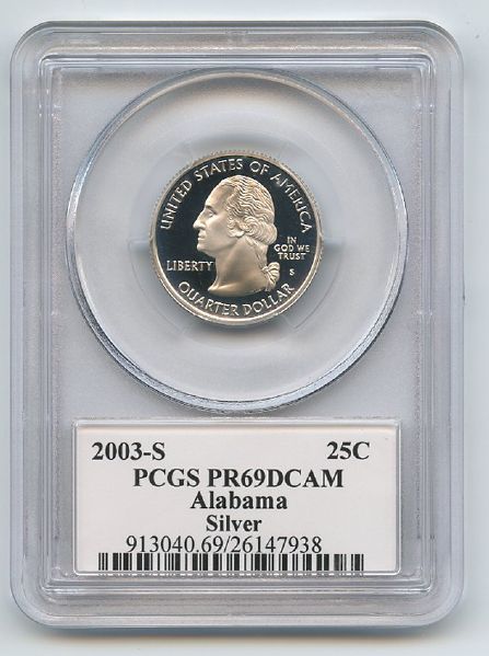 2003 S 25C Silver Alabama Quarter PCGS PR69DCAM
