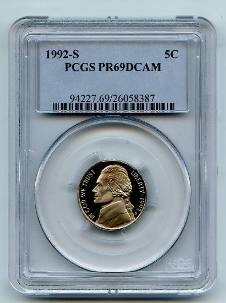 1992 S 5C Jefferson Nickel Proof PCGS PR69DCAM
