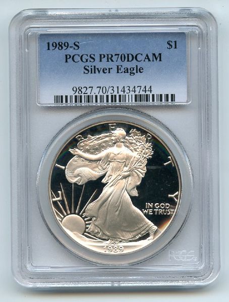 1989 S $1 Proof American Silver Eagle 1oz PCGS PR70DCAM