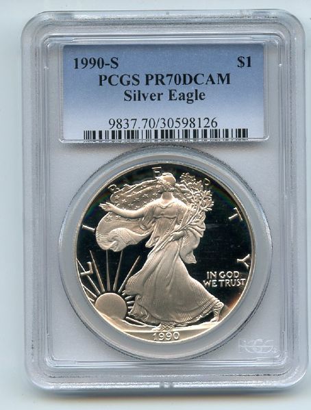 1990 S $1 Proof American Silver Eagle 1oz PCGS PR70DCAM