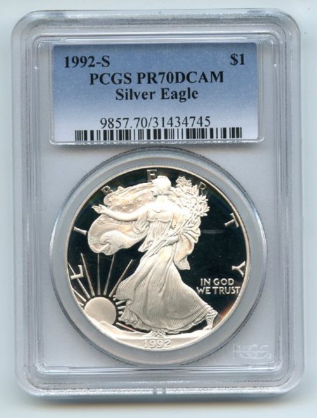 1992 S $1 Proof American Silver Eagle 1oz PCGS PR70DCAM
