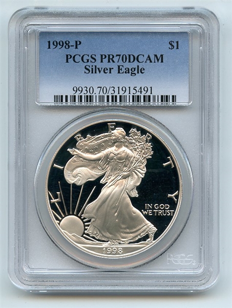 1998 P $1 Proof American Silver Eagle 1oz PCGS PR70DCAM