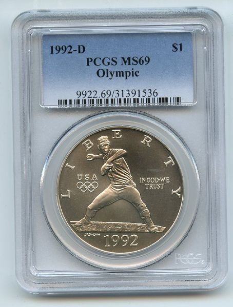1992 D $1 Olympic Silver Commemorative Dollar PCGS MS69