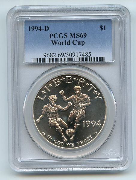 1994 D $1 World Cup Silver Commemorative Dollar PCGS MS69