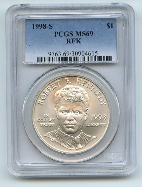 1998 S $1 Robert F Kennedy RFK Silver Commemorative Dollar PCGS MS69