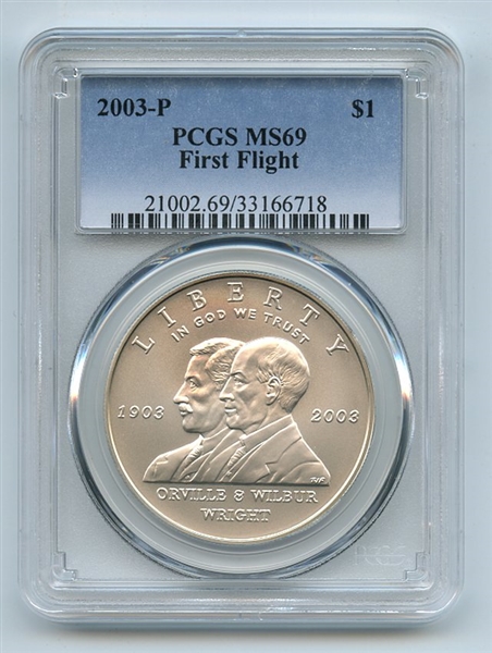 2003 P $1 First Flight Wright Bros Silver Commemorative Dollar PCGS MS69