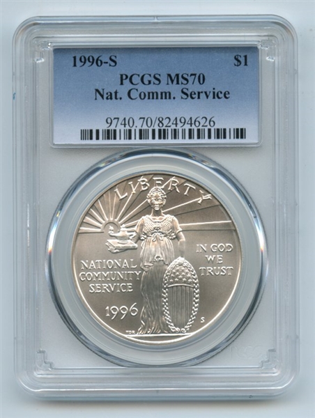 1996 S $1 Community Service Silver Commemorative Dollar PCGS MS70