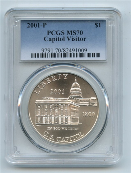 2001 P $1 Capitol Visitor Silver Commemorative Dollar PCGS MS70
