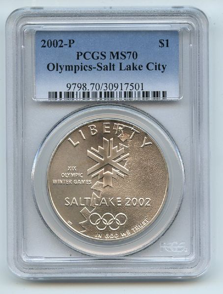 2002 P $1 Olympic Winter Games Silver Commemorative Dollar PCGS MS70