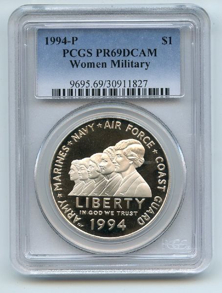 1994 P $1 Women in Military Silver Commemorative Dollar PCGS PR69DCAM