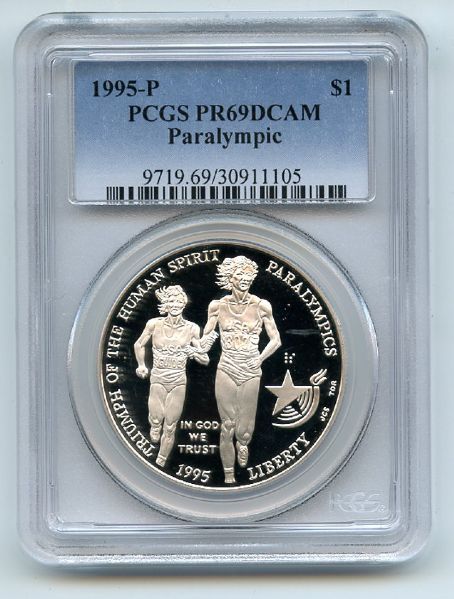 1995 P $1 Olympic Blind Runner Silver Commemorative Dollar PCGS PR69DCAM