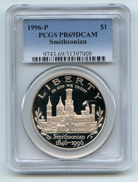 1996 P $1 Smithsonian Silver Commemorative Dollar PCGS PR69DCAM