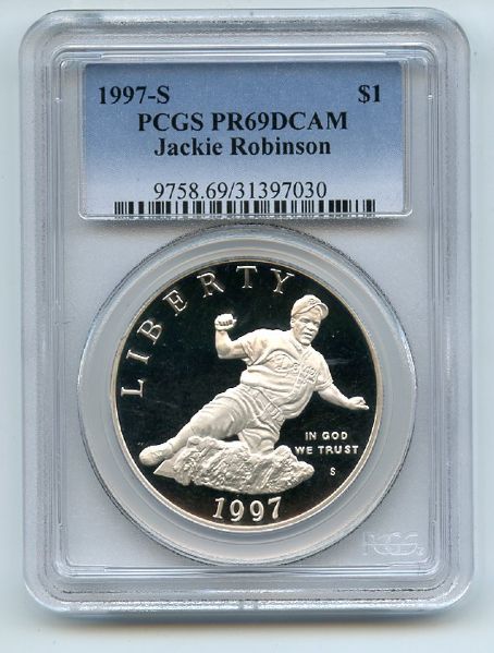 1997 S $1 Jackie Robinson Silver Commemorative Dollar PCGS PR69DCAM