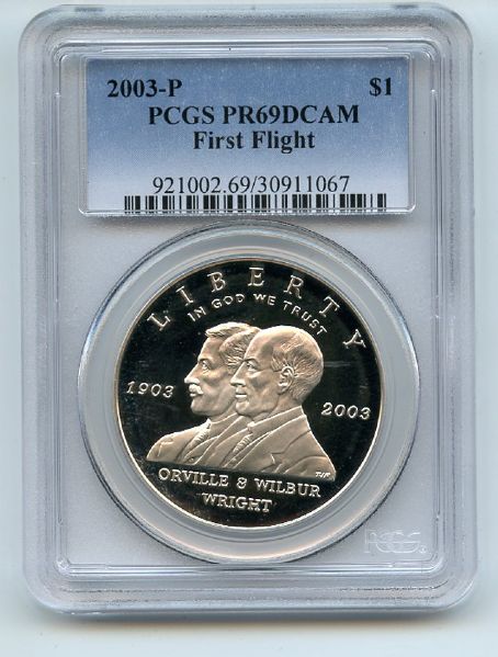 2003 P $1 First Flight Wright Bros Silver Commemorative Dollar PCGS PR69DCAM