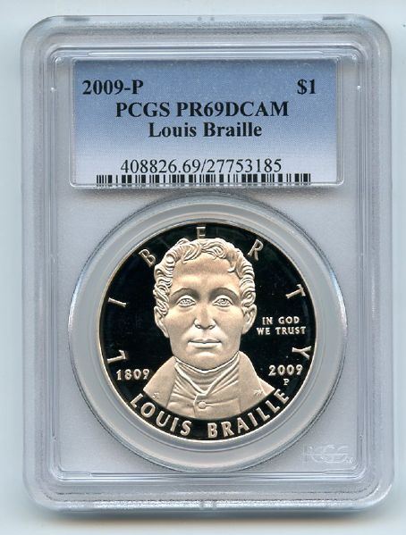 2009 P $1 Louis Braille Silver Commemorative Dollar PCGS PR69DCAM