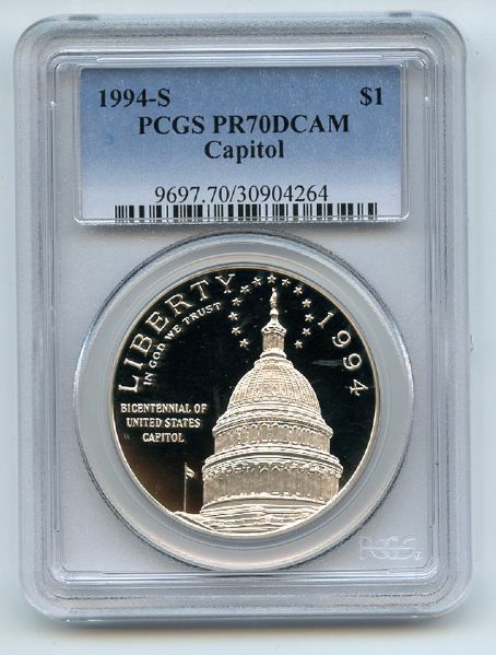 1994 S $1 Capitol Silver Commemorative Dollar PCGS PR70DCAM