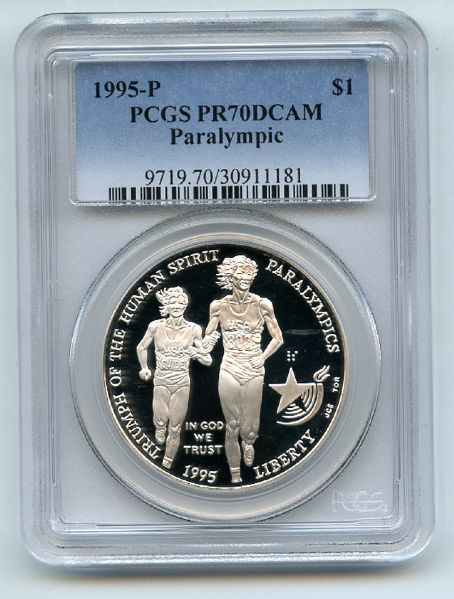 1995 P $1 Olympic Blind Runner Silver Commemorative Dollar PCGS PR70DCAM