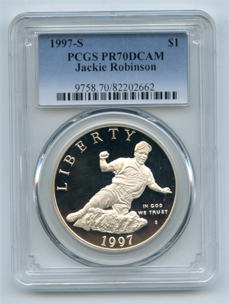 1997 S $1 Jackie Robinson Silver Commemorative Dollar PCGS PR70DCAM