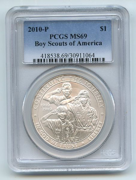 2010 P $1 Boy Scouts BSA Silver Commemorative Dollar PCGS MS69