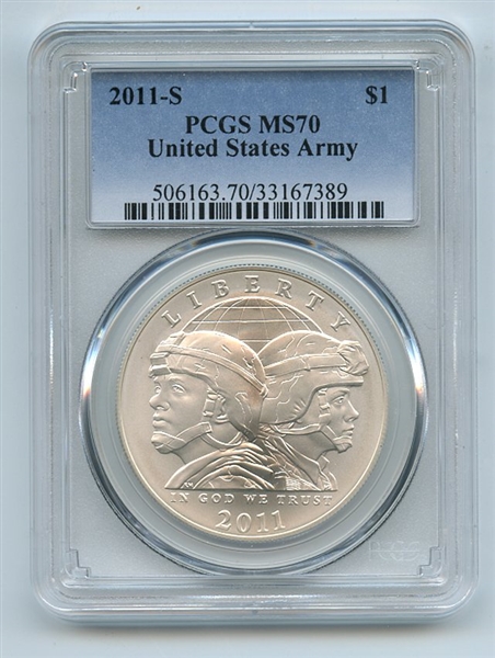 2011 S $1 US Army Silver Commemorative Dollar PCGS MS70