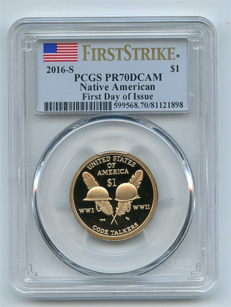 2016 S $1 Sacagawea Dollar PCGS PR70DCAM First Day of Issue