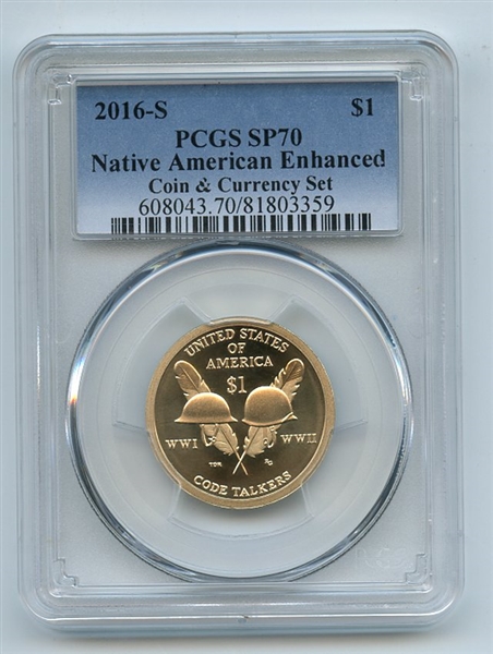 2016 S $1 Sacagawea Enhanced Dollar Coin and Currency Set PCGS SP70