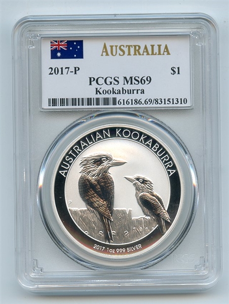 2017 P $1 Australian 1 oz Silver Kookaburra PCGS MS69