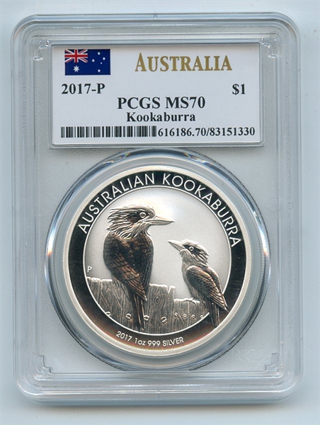2017 P $1 Australian 1 oz Silver Kookaburra PCGS MS70