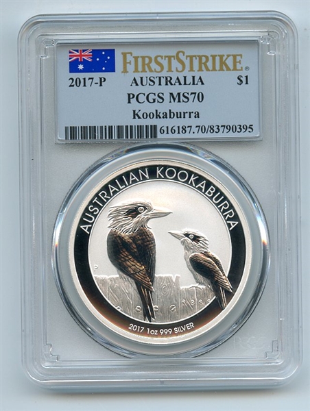 2017 P $1 Australian 1 oz Silver Kookaburra PCGS MS70 First Strike