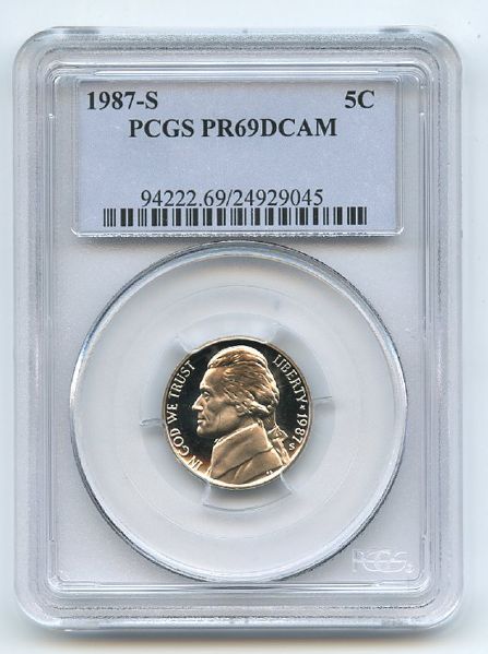 1987 S 5C Jefferson Nickel Proof PCGS PR69DCAM