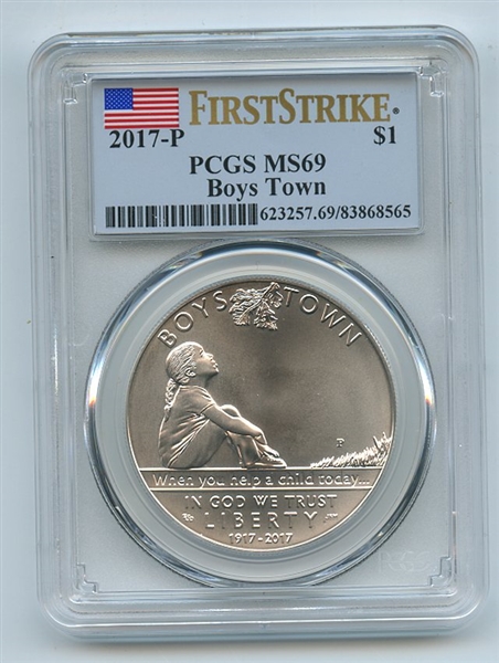 2017 P $1 Boys Town Silver Uncirculated Commemorative PCGS MS69 First Strike