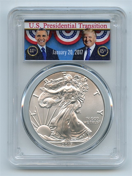 2017 $1 American Silver Eagle PCGS MS69 First Strike Obama/Trump Transition