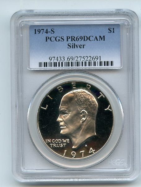 1974 S $1 Silver Ike Eisenhower Dollar Proof PCGS PR69DCAM