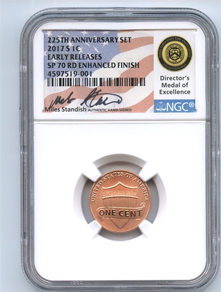 2017 S 1C Lincoln Cent Enhanced NGC SP70 Miles Standish