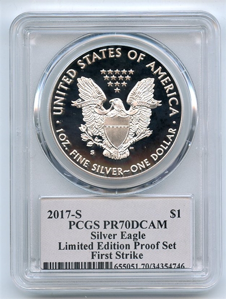 2017 S $1 American Silver Eagle PCGS PR70DCAM FS Limited Thomas Cleveland Black