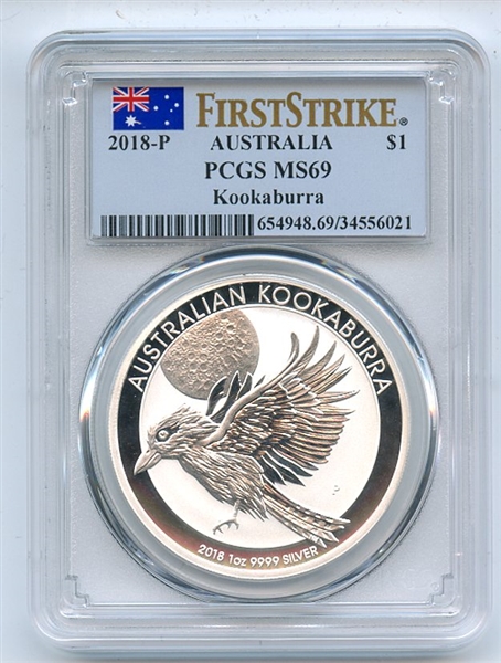 2018 P $1 Australia 1oz Silver Kookaburra PCGS MS69 First Strike