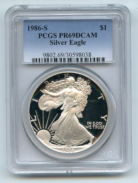 1986 S $1 Proof American Silver Eagle 1oz PCGS PR69DCAM