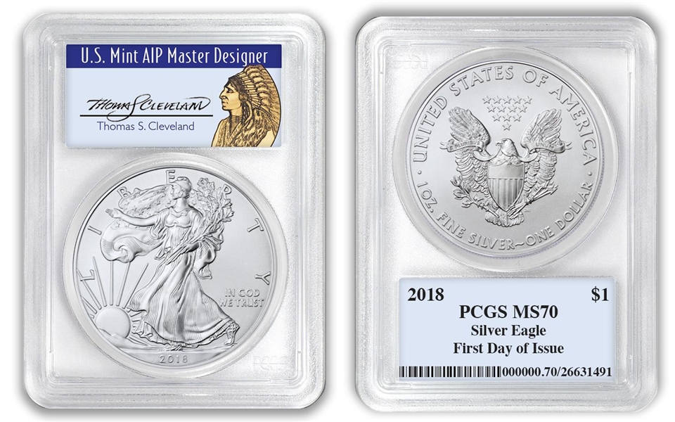 2018 $1 American Silver Eagle PCGS MS70 Thomas Cleveland Native First Day FDOI