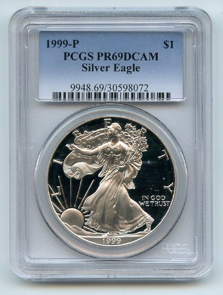1999 P $1 Proof American Silver Eagle 1oz PCGS PR69DCAM