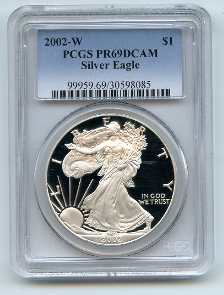 2002 W $1 Proof American Silver Eagle 1oz PCGS PR69DCAM