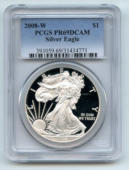2008 W $1 Proof American Silver Eagle 1oz PCGS PR69DCAM